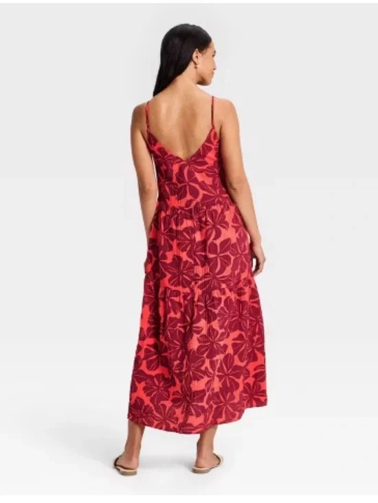 Women’s Tiered Maxi Dress - A New Day.. Burgundy Floral - Picture 2 of 6